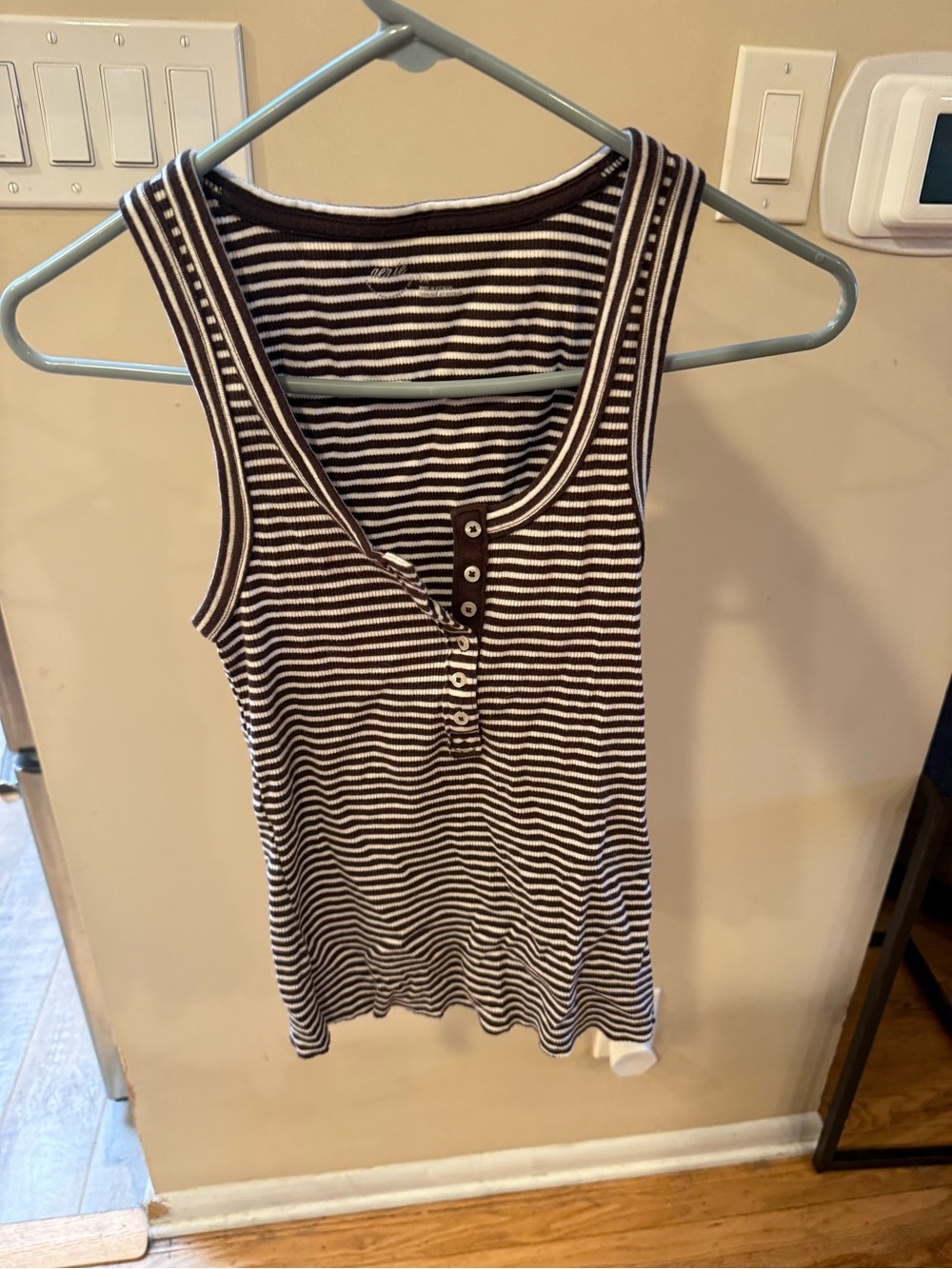 Aerie Brown & Cream Striped Ribbed Henley Tank Top